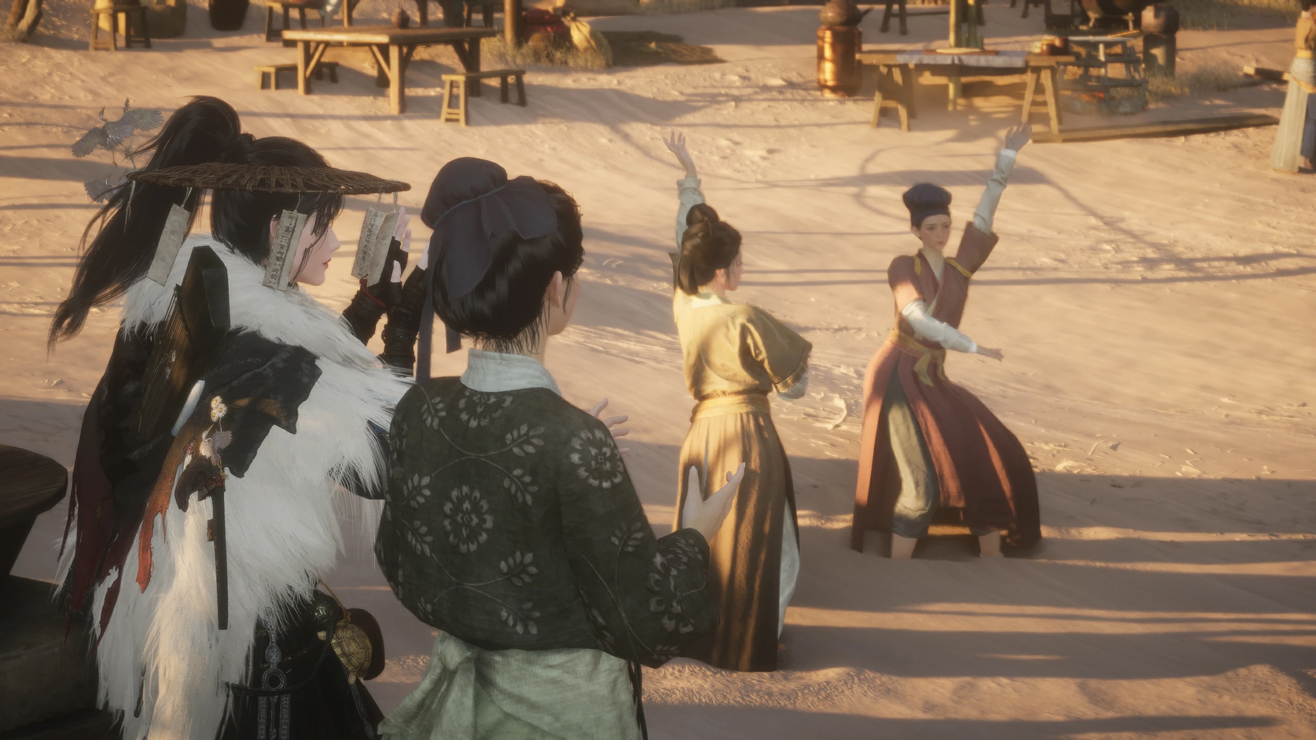 Ye Yu and Madam Qi watching people dance