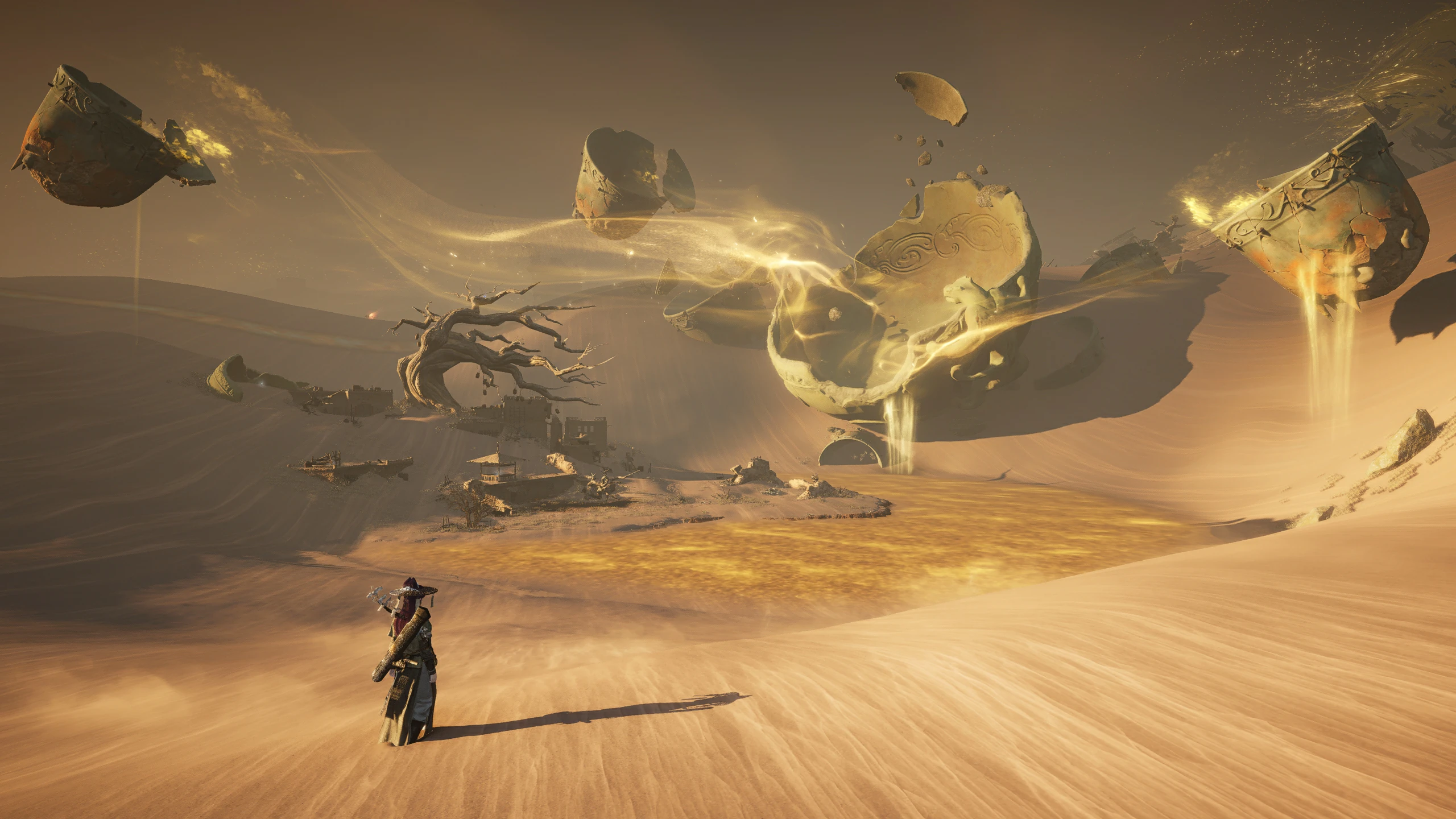 Ye Yu looking at the dried oasis