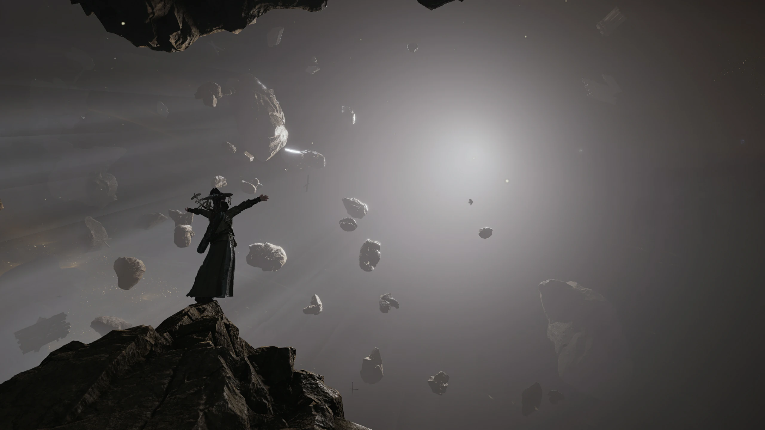 Ye Yu raising her arms to a pale light