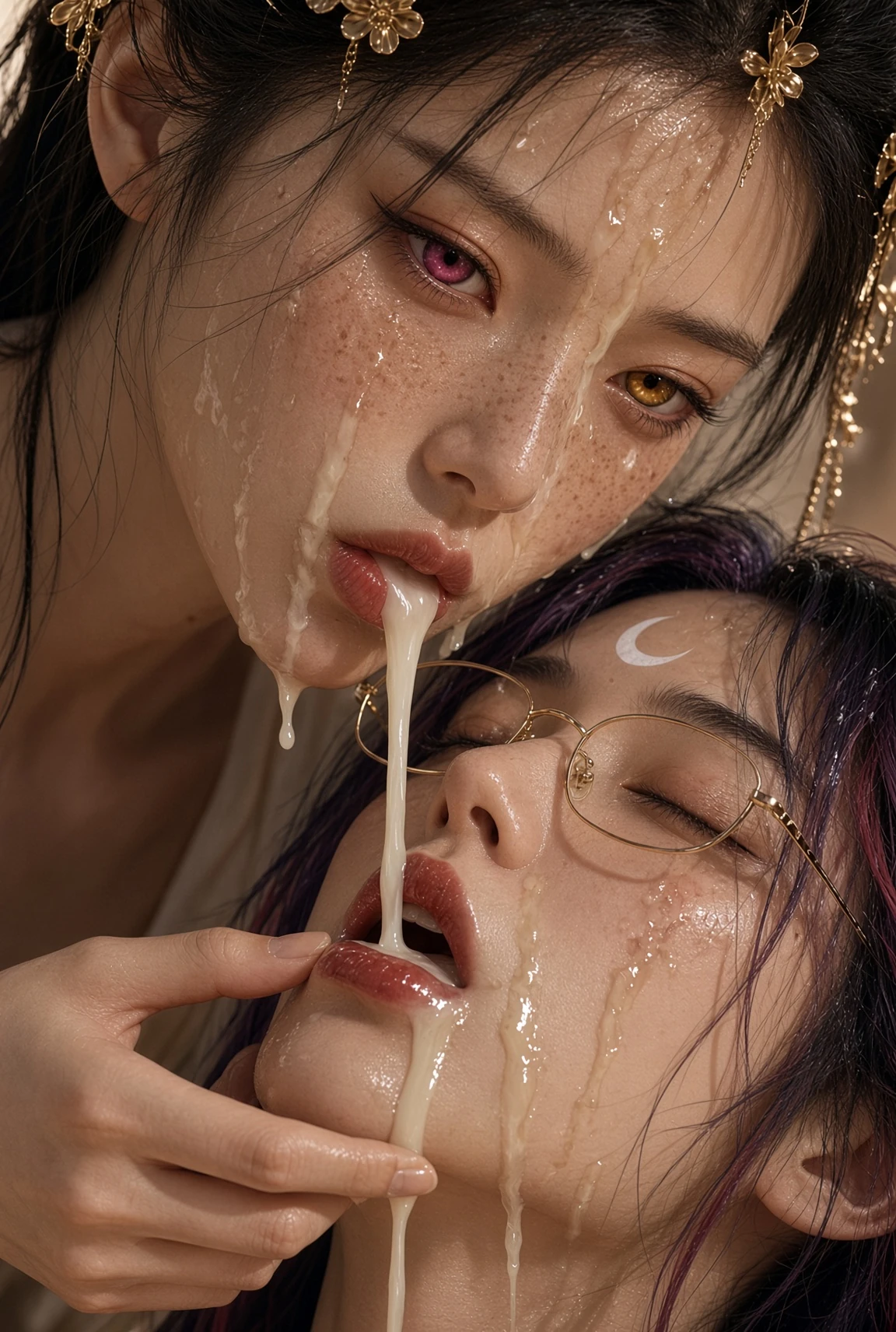 A portrait of Zhu Yulian and Ye Yu, playing with milk