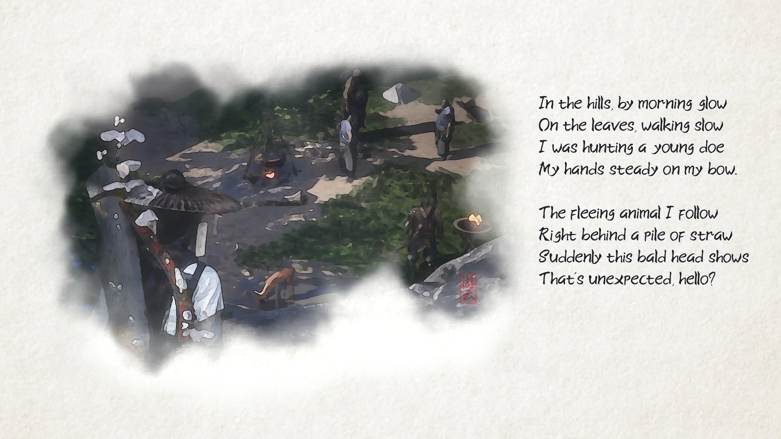 A painting of bandits in the mountain