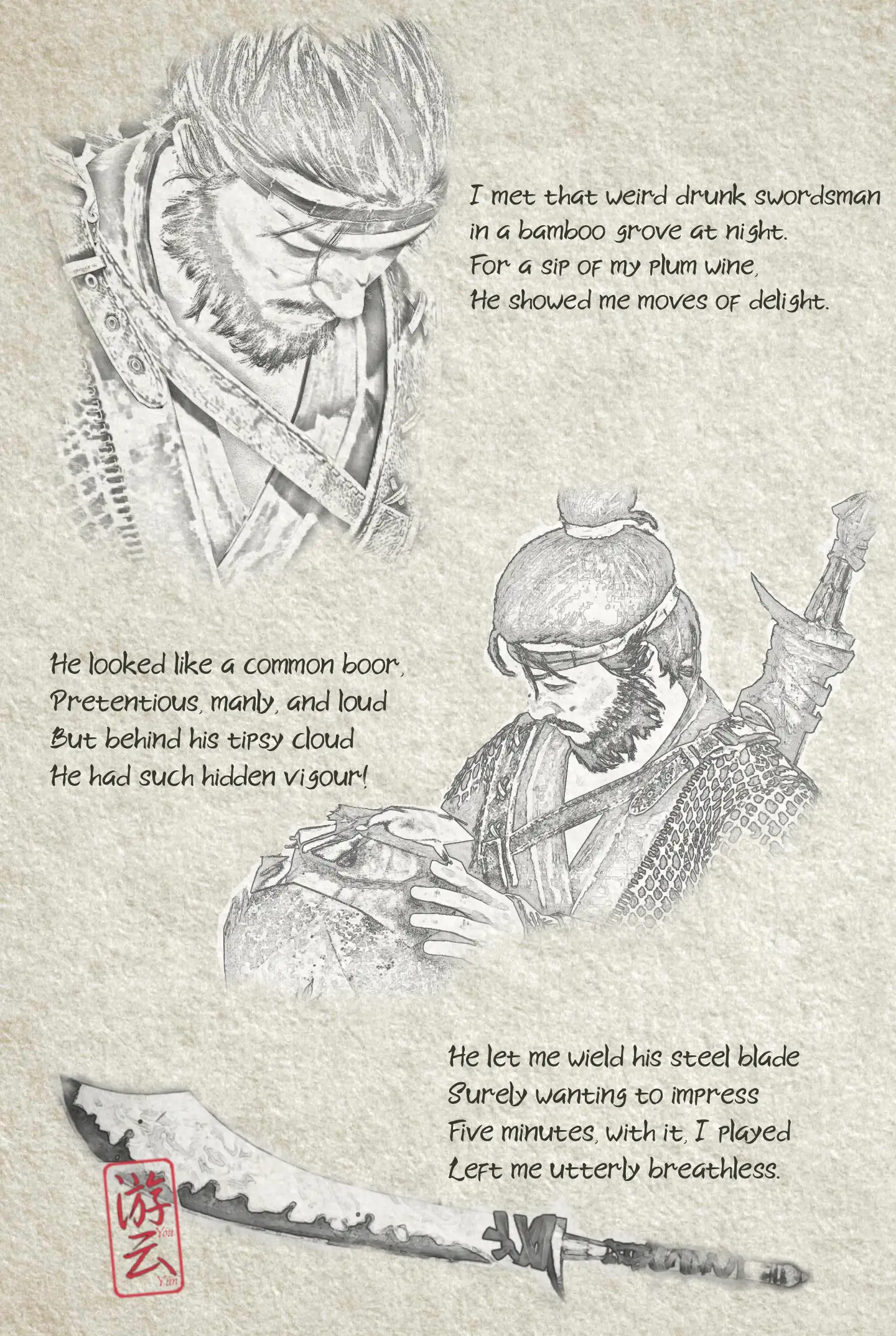 Some sketches of Yi Dao with a naughty poem