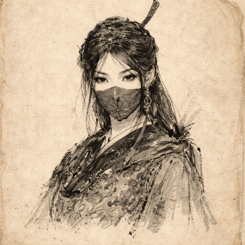 A sketched portrait of Zhu Yulian
