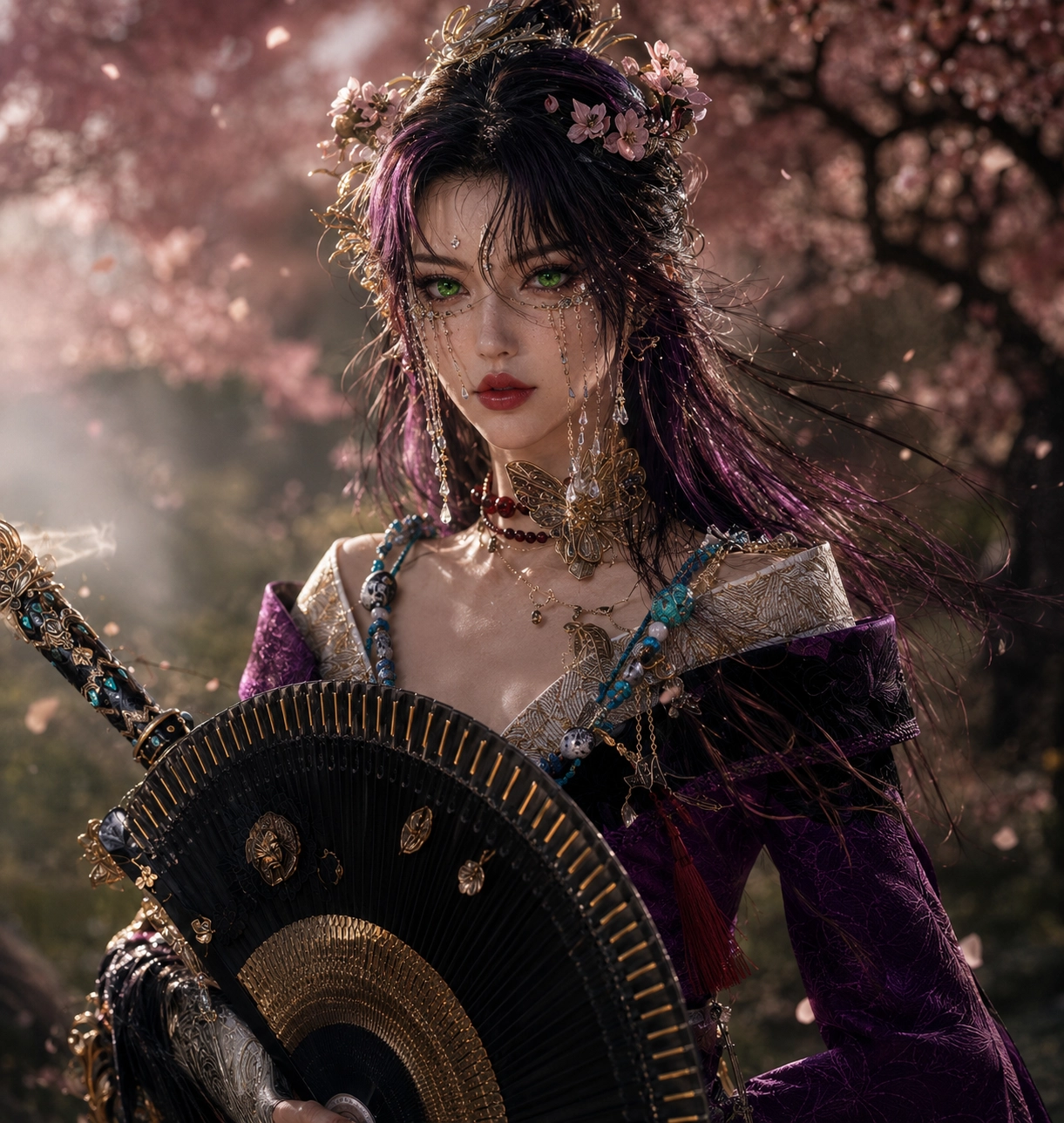 Yulian standing under a rain of cherry petals